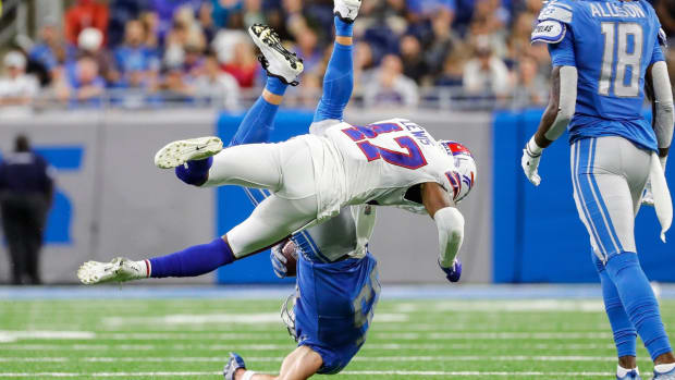 Bills CB Cam Lewis (47) makes a tackle.